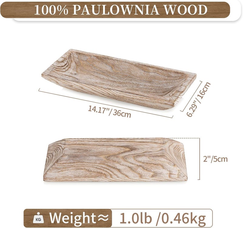 Hanobe Decorative Wood Dough Bowl: Long Wooden Bowl for Entry Way Table Home Decor - Coffee Table Decor for Living Room - Dining Table Centerpiece Decor, White - Image 5